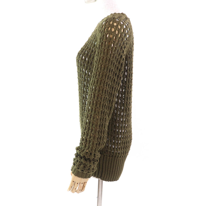 美品★DRIES VAN NOTEN ドリスヴァンノッテン コットン混 鍵編み クルーネック 長袖 ニット トップス カーキ S 正規品 レディース