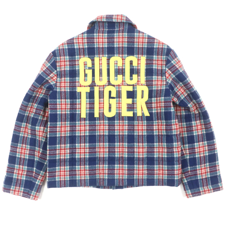 極美品▼GUCCI グッチ 22SS 683264 GUCCI TIGER キルティングチェック柄 バックロゴワッペン ジャケット 46 ハンガー付き 正規品 メンズ