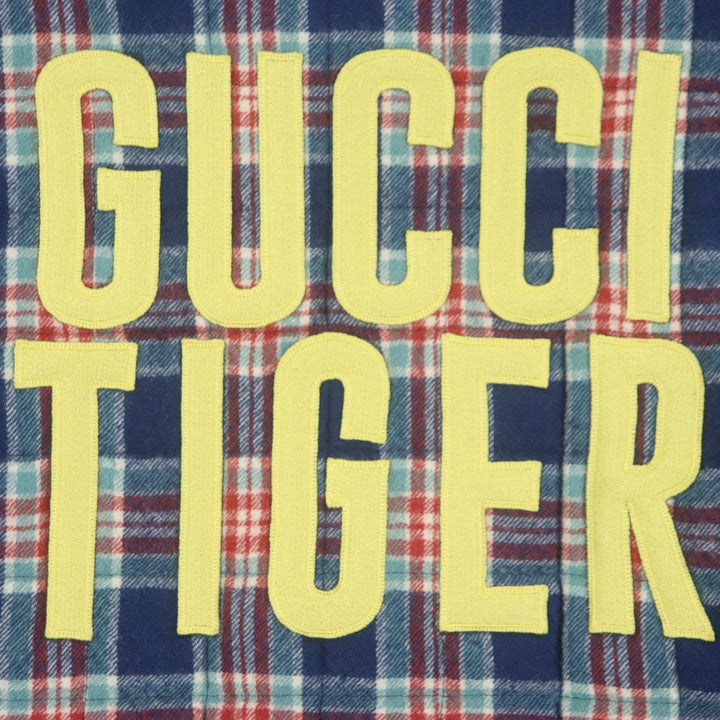 極美品▼GUCCI グッチ 22SS 683264 GUCCI TIGER キルティングチェック柄 バックロゴワッペン ジャケット 46 ハンガー付き 正規品 メンズ