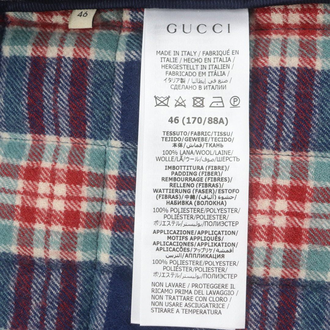 極美品▼GUCCI グッチ 22SS 683264 GUCCI TIGER キルティングチェック柄 バックロゴワッペン ジャケット 46 ハンガー付き 正規品 メンズ