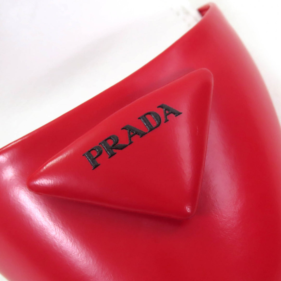 未使用品△PRADA プラダ 1I890M トライアングルロゴ ストラップ レザー パンプス ROSSO BIANCO 37.5 箱・保存袋付 イタリア製 レディース