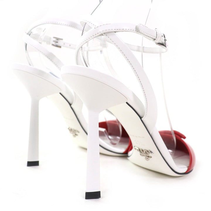 未使用品△PRADA プラダ 1I890M トライアングルロゴ ストラップ レザー パンプス ROSSO BIANCO 37.5 箱・保存袋付 イタリア製 レディース