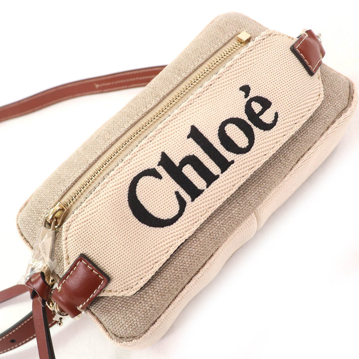 極美品△Chloe クロエ CHC23AS432L0627S WOODY レザー使い ロゴ ウエストポーチ クロスボディバッグ ショルダーバッグ ベージュ 伊製
