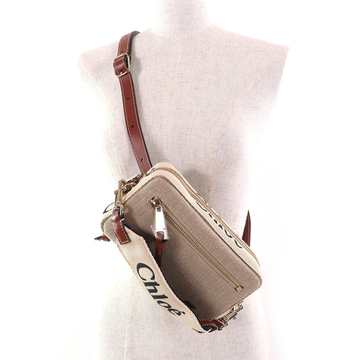 極美品△Chloe クロエ CHC23AS432L0627S WOODY レザー使い ロゴ ウエストポーチ クロスボディバッグ ショルダーバッグ ベージュ 伊製