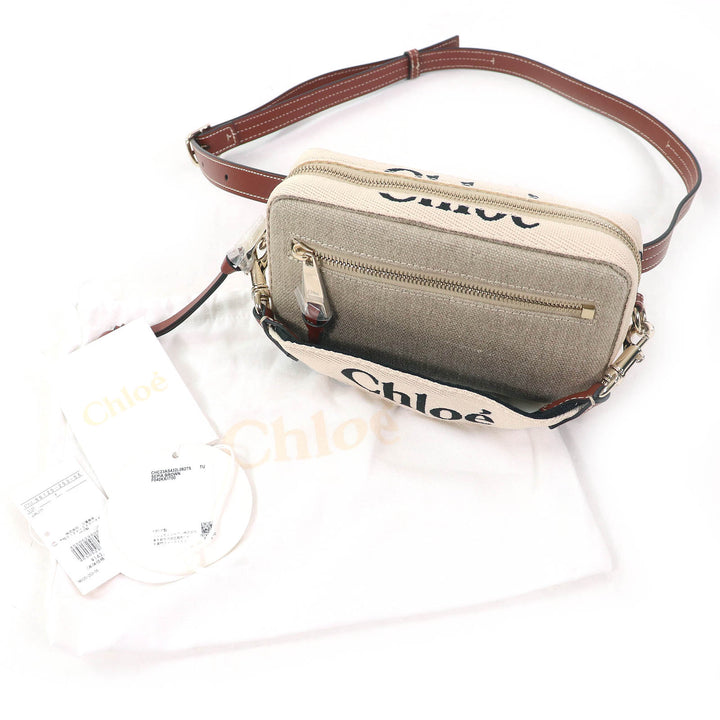極美品△Chloe クロエ CHC23AS432L0627S WOODY レザー使い ロゴ ウエストポーチ クロスボディバッグ ショルダーバッグ ベージュ 伊製