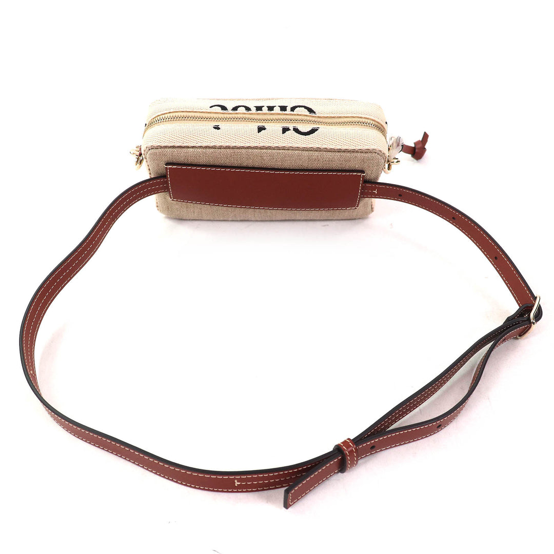 極美品△Chloe クロエ CHC23AS432L0627S WOODY レザー使い ロゴ ウエストポーチ クロスボディバッグ ショルダーバッグ ベージュ 伊製