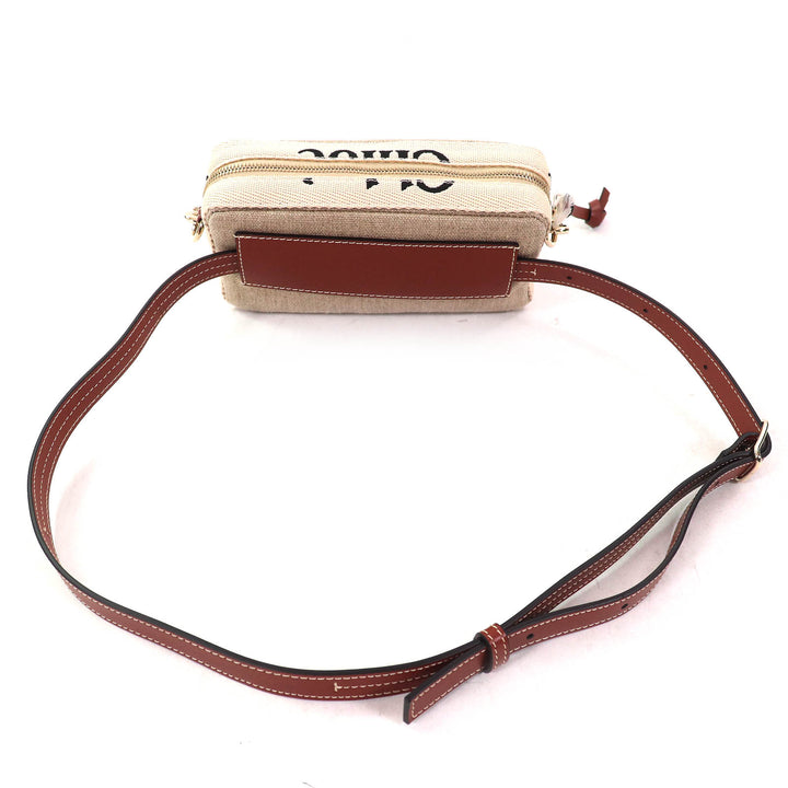 極美品△Chloe クロエ CHC23AS432L0627S WOODY レザー使い ロゴ ウエストポーチ クロスボディバッグ ショルダーバッグ ベージュ 伊製