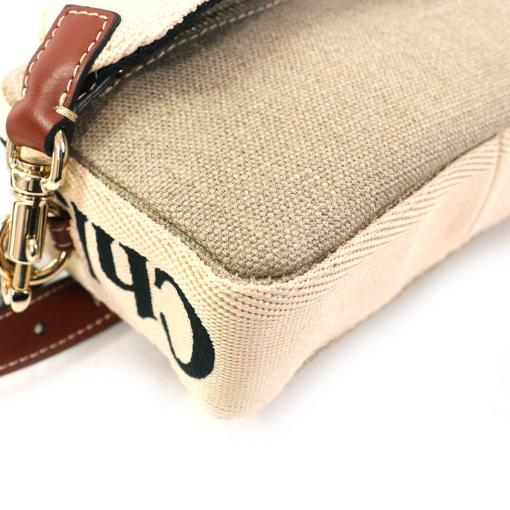 極美品△Chloe クロエ CHC23AS432L0627S WOODY レザー使い ロゴ ウエストポーチ クロスボディバッグ ショルダーバッグ ベージュ 伊製
