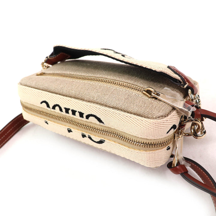 極美品△Chloe クロエ CHC23AS432L0627S WOODY レザー使い ロゴ ウエストポーチ クロスボディバッグ ショルダーバッグ ベージュ 伊製