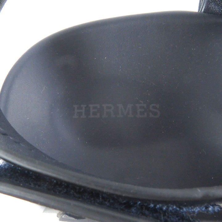 美品□HERMES エルメス 2023年製 エレクトリック レザー ストラップ サンダル 　ネイビー 42 箱・保存袋付き イタリア製 メンズ オススメ