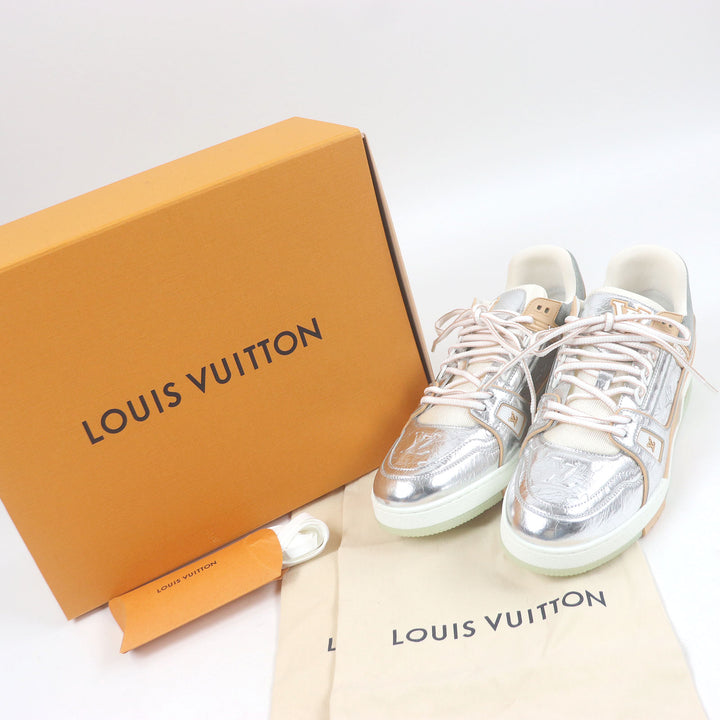 未使用品□LOUIS VUITTON ルイヴィトン 2021年製 LV トレイナーライン レザー メタリック ローカットスニーカー シルバー 9 イタリア製