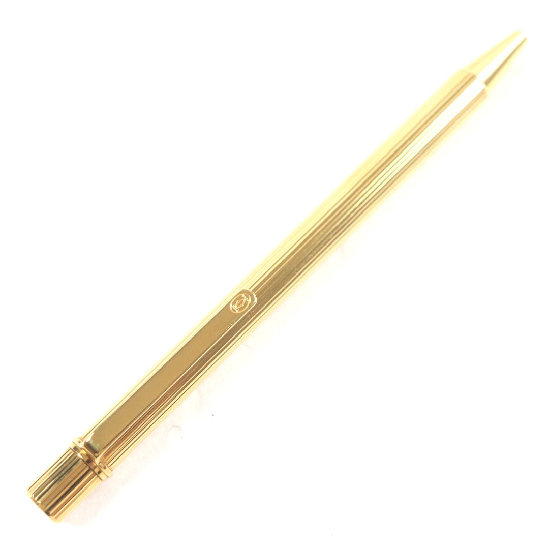 極美品▼Cartier カルティエ マスト ドゥ カルティエ ストライプ柄 ツイスト式 ボールペン ゴールド フランス製 メンズ 筆記確認済み