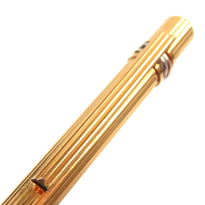 良品▼Cartier カルティエ トリニティ ストライプ柄 ロゴ刻印入り ツイスト式 ボールペン ゴールド フランス製 メンズ 筆記確認済み