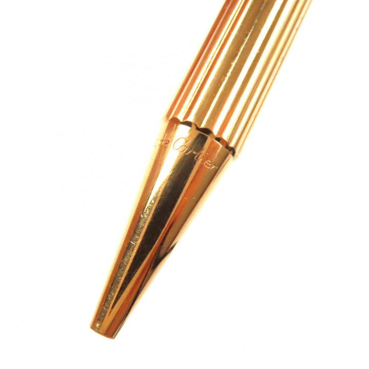 良品▼Cartier カルティエ トリニティ ストライプ柄 ロゴ刻印入り ツイスト式 ボールペン ゴールド フランス製 メンズ 筆記確認済み