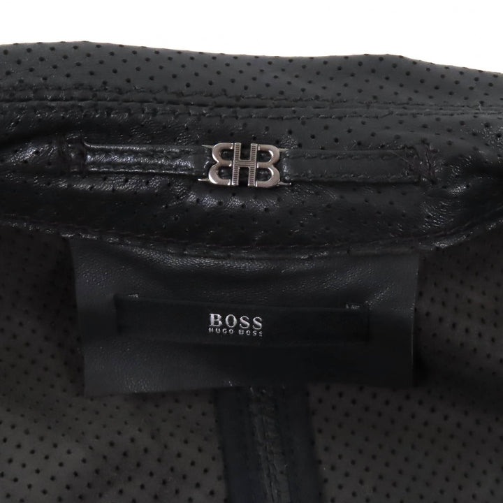 良品★HUGO BOSS ヒューゴボス ベルト付 パンチング ラムレザー トレンチコート アウター ダークブラウン 42 正規品 レディース