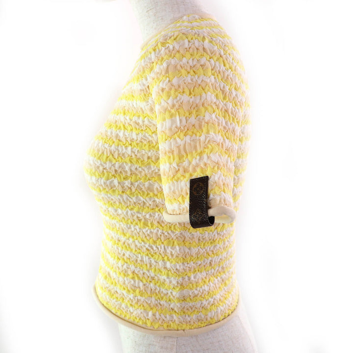 未使用品△LOUIS VUITTON ルイヴィトン 23SS クリンクル 半袖 ニット トップス イエロー系 XS イタリア製 正規品 レディース