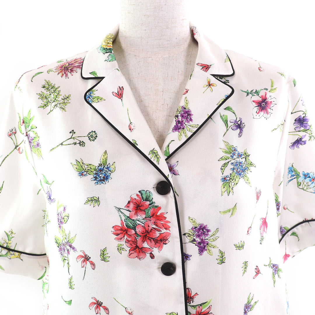 未使用品△Christian Dior クリスチャンディオール 23AW 241V29A6845 シルク100% 花柄 ロゴボタン 半袖シャツ 白 マルチカラー 40 正規品