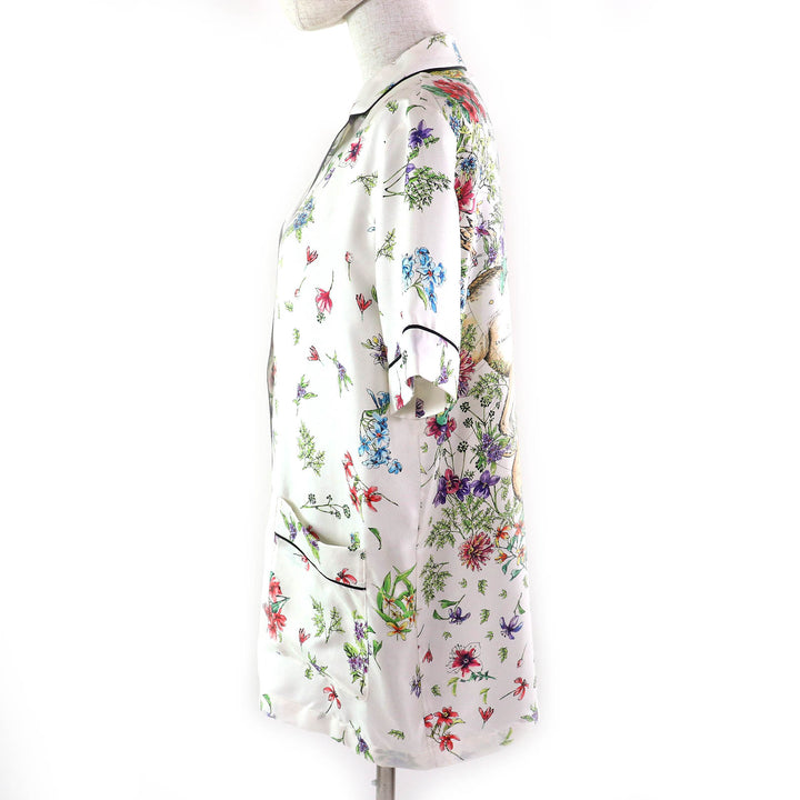 未使用品△Christian Dior クリスチャンディオール 23AW 241V29A6845 シルク100% 花柄 ロゴボタン 半袖シャツ 白 マルチカラー 40 正規品