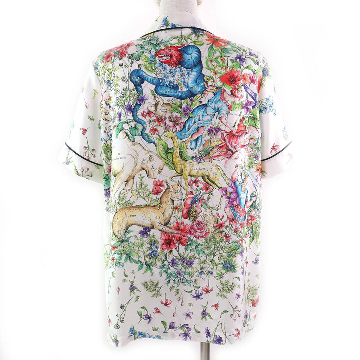 未使用品△Christian Dior クリスチャンディオール 23AW 241V29A6845 シルク100% 花柄 ロゴボタン 半袖シャツ 白 マルチカラー 40 正規品