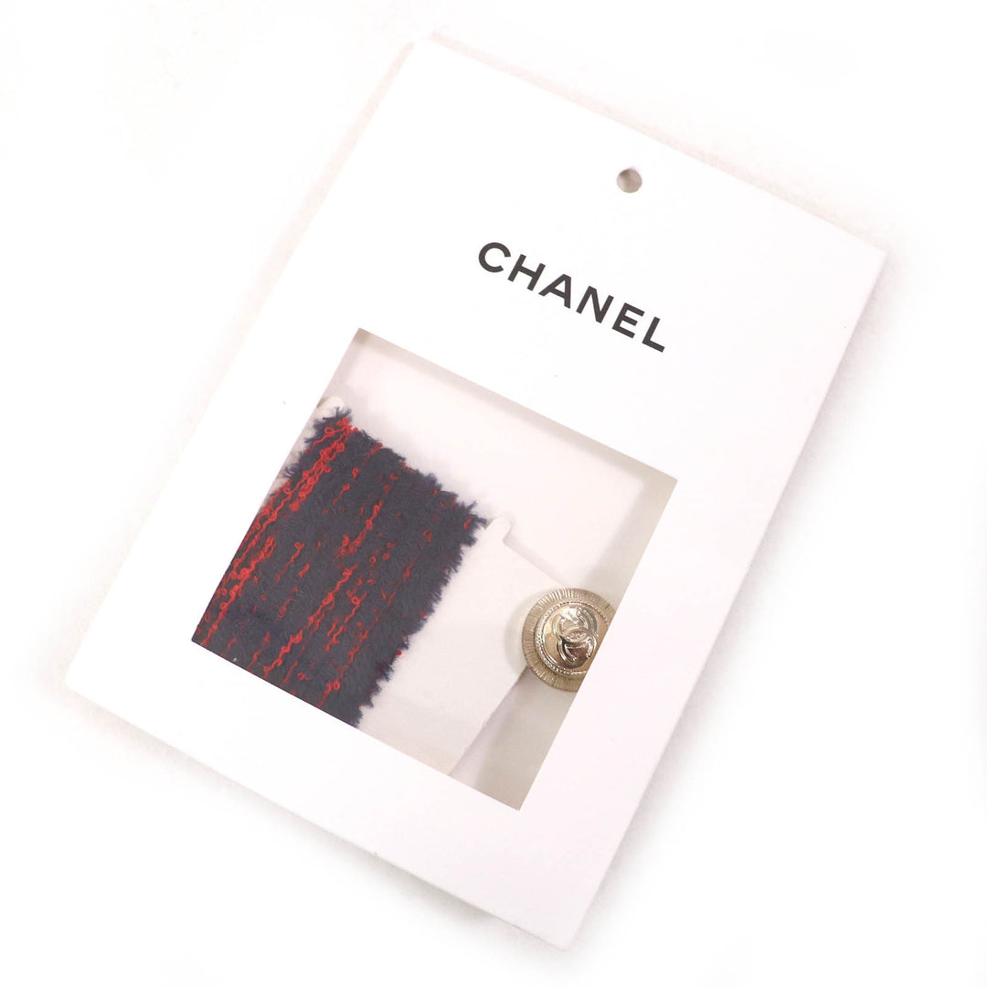 極美品△CHANEL シャネル 23AW 21C P70326 ココマークボタン ボーダー柄 クルーネック クロップド 半袖ニット ネイビー レッド 34 正規品