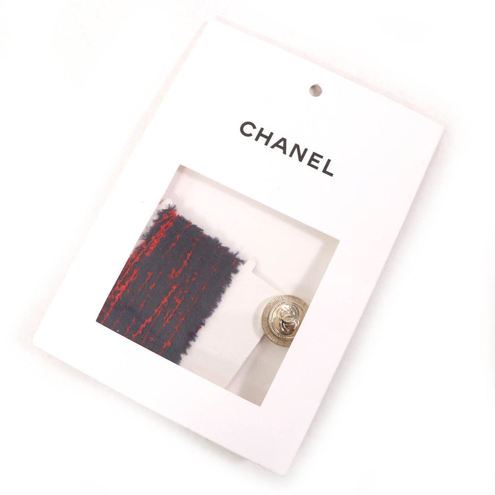 極美品△CHANEL シャネル 23AW 21C P70326 ココマークボタン ボーダー柄 クルーネック クロップド 半袖ニット ネイビー レッド 34 正規品