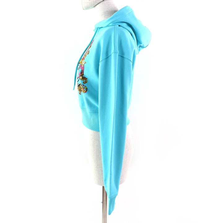 未使用品△VERSACE JEANS COUTURE ヴェルサーチェ ジーンズ クチュール 78HAIC01 ロゴ スパンコール装飾 クロップド パーカー S ブルー