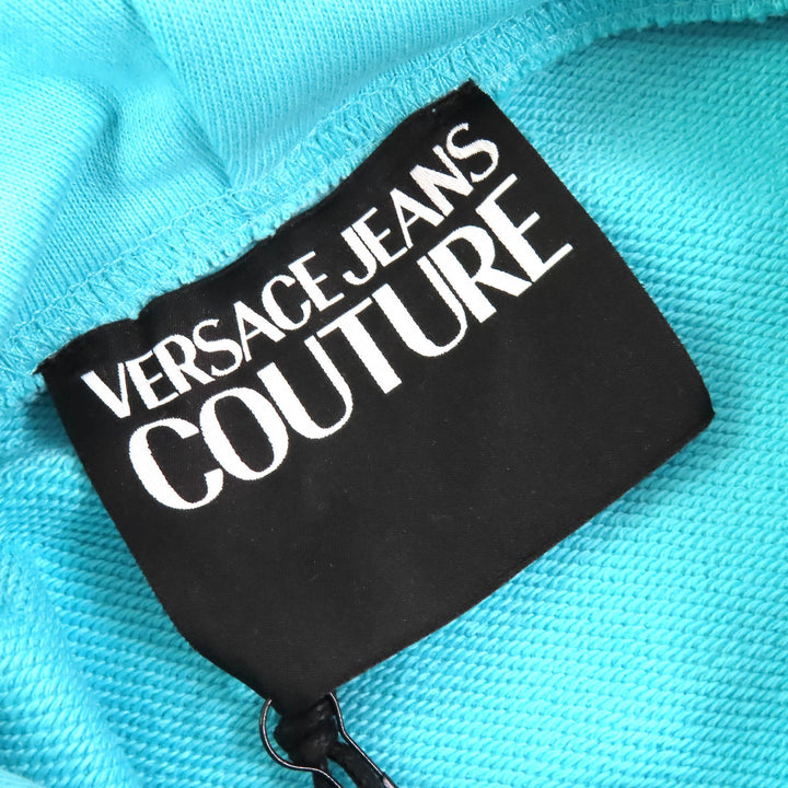 未使用品△VERSACE JEANS COUTURE ヴェルサーチェ ジーンズ クチュール 78HAIC01 ロゴ スパンコール装飾 クロップド パーカー S ブルー