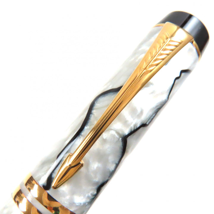 極美品▼PARKER パーカー デュオ フィールド センテニアル 初期型(1980～1990年代) 18K Mニブ 万年筆 パールホワイト ブラック ゴールド