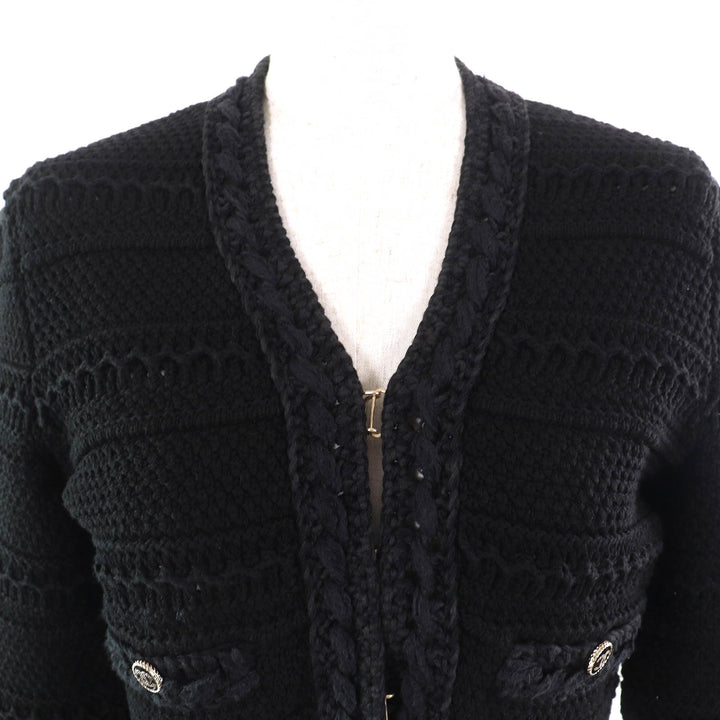 極美品△CHANEL シャネル 21P P70500 コットン100％ ココマークボタン クロップド ニット　カーディガン ブラック 36 正規品 レディース