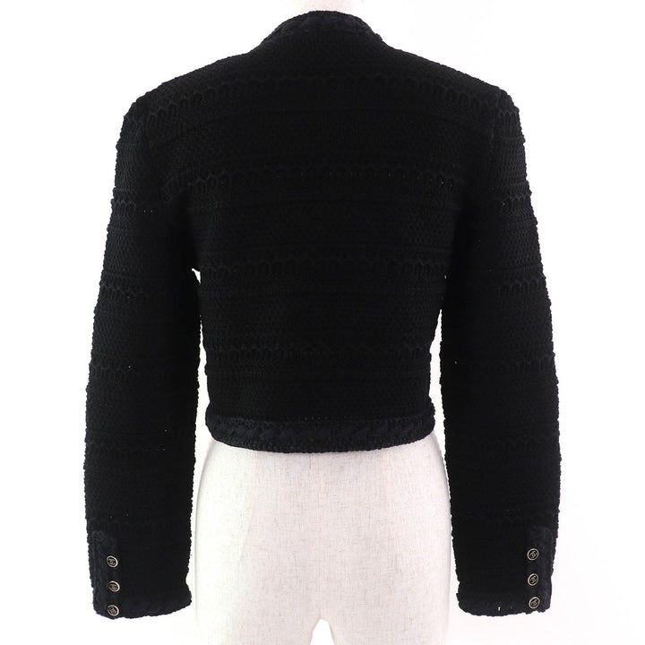 極美品△CHANEL シャネル 21P P70500 コットン100％ ココマークボタン クロップド ニット　カーディガン ブラック 36 正規品 レディース