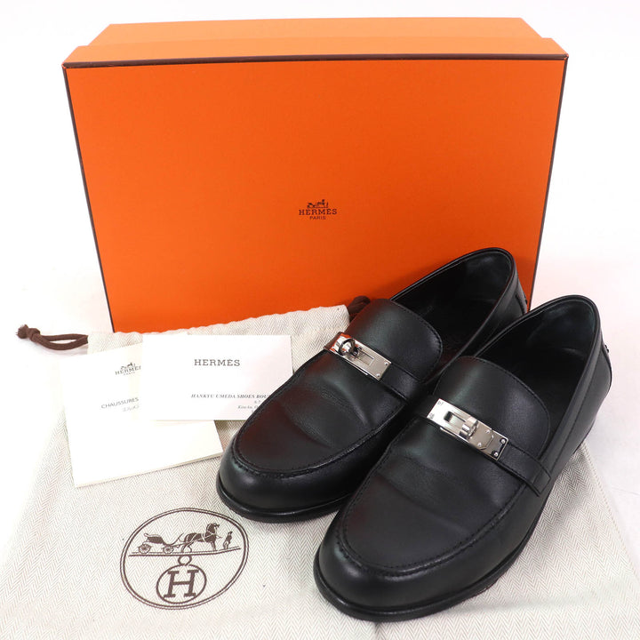美品△HERMES エルメス デスタン レザー シルバー金具 ケリーバックル ローファー ブラック 35.5 箱・保存袋付き イタリア製 レディース