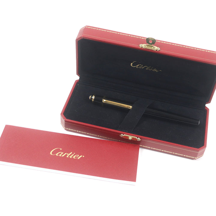 良品□Cartier カルティエ ディアボロ ドゥ カルティエ ペン先18K Mニブ キャップ式 万年筆 ブラック ゴールド フランス製 メンズ