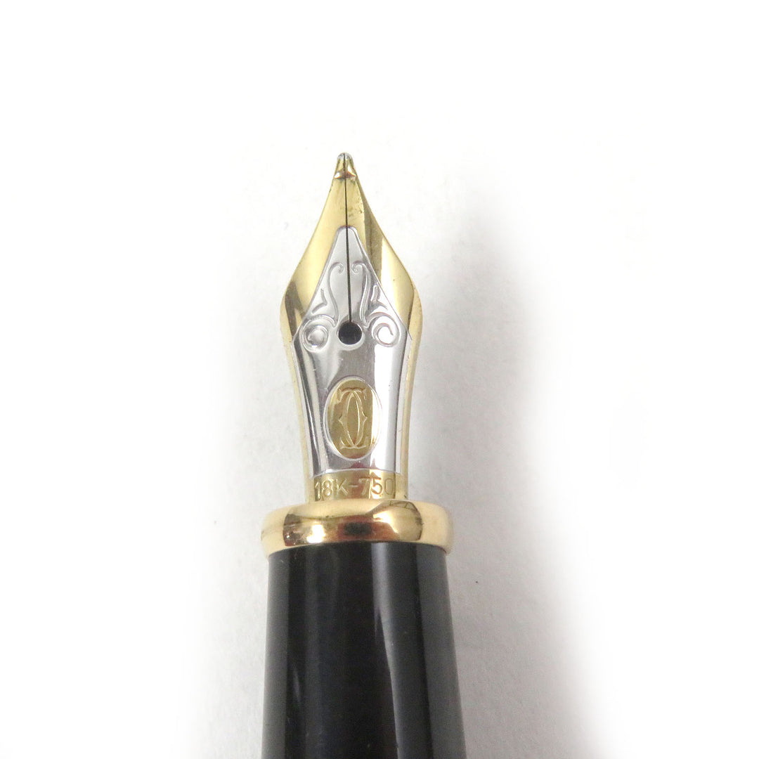 良品□Cartier カルティエ ディアボロ ドゥ カルティエ ペン先18K Mニブ キャップ式 万年筆 ブラック ゴールド フランス製 メンズ
