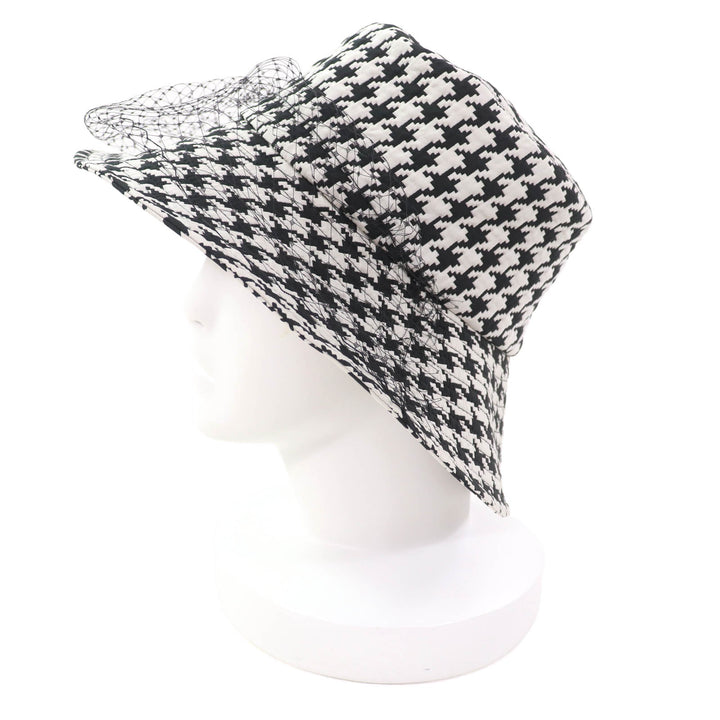 極美品★Christian Dior クリスチャンディオール 04MON924G153 千鳥格子柄 チュール付 ハウンドトゥース ハット ブラック ホワイト 58