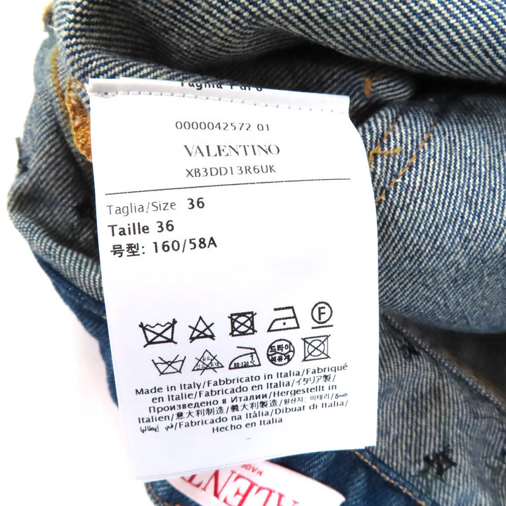 極美品★VALENTINO ヴァレンティノ XB3DD13R6UK コットン100％ フルーツ ビジュー付 デニム ショートパンツ インディゴ 36 伊製 正規品