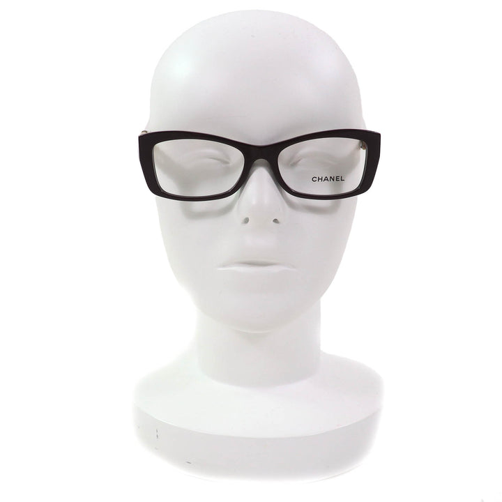 極美品△CHANEL シャネル 3484-Q レクタングル シェイプ オプティカル ロゴ メガネ バーガンディ 52□17 140 デモレンズ 定価101200円