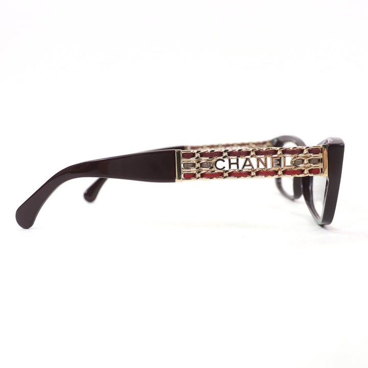 極美品△CHANEL シャネル 3484-Q レクタングル シェイプ オプティカル ロゴ メガネ バーガンディ 52□17 140 デモレンズ 定価101200円