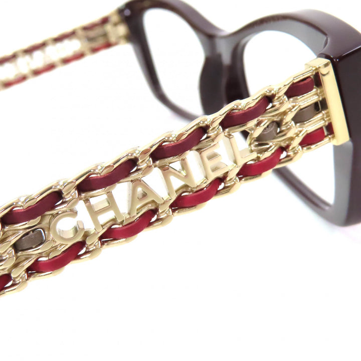極美品△CHANEL シャネル 3484-Q レクタングル シェイプ オプティカル ロゴ メガネ バーガンディ 52□17 140 デモレンズ 定価101200円
