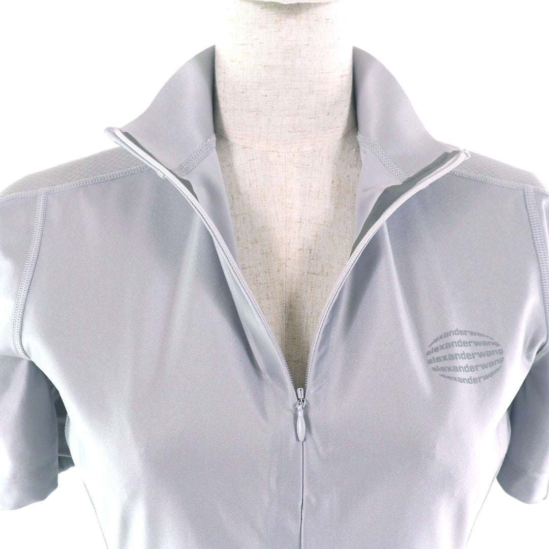 極美品△Alexander Wang アレキサンダーワン 1CC1231753 ハーフジップトップ 半袖 ラッシュガード トップス シルバーフォックス M