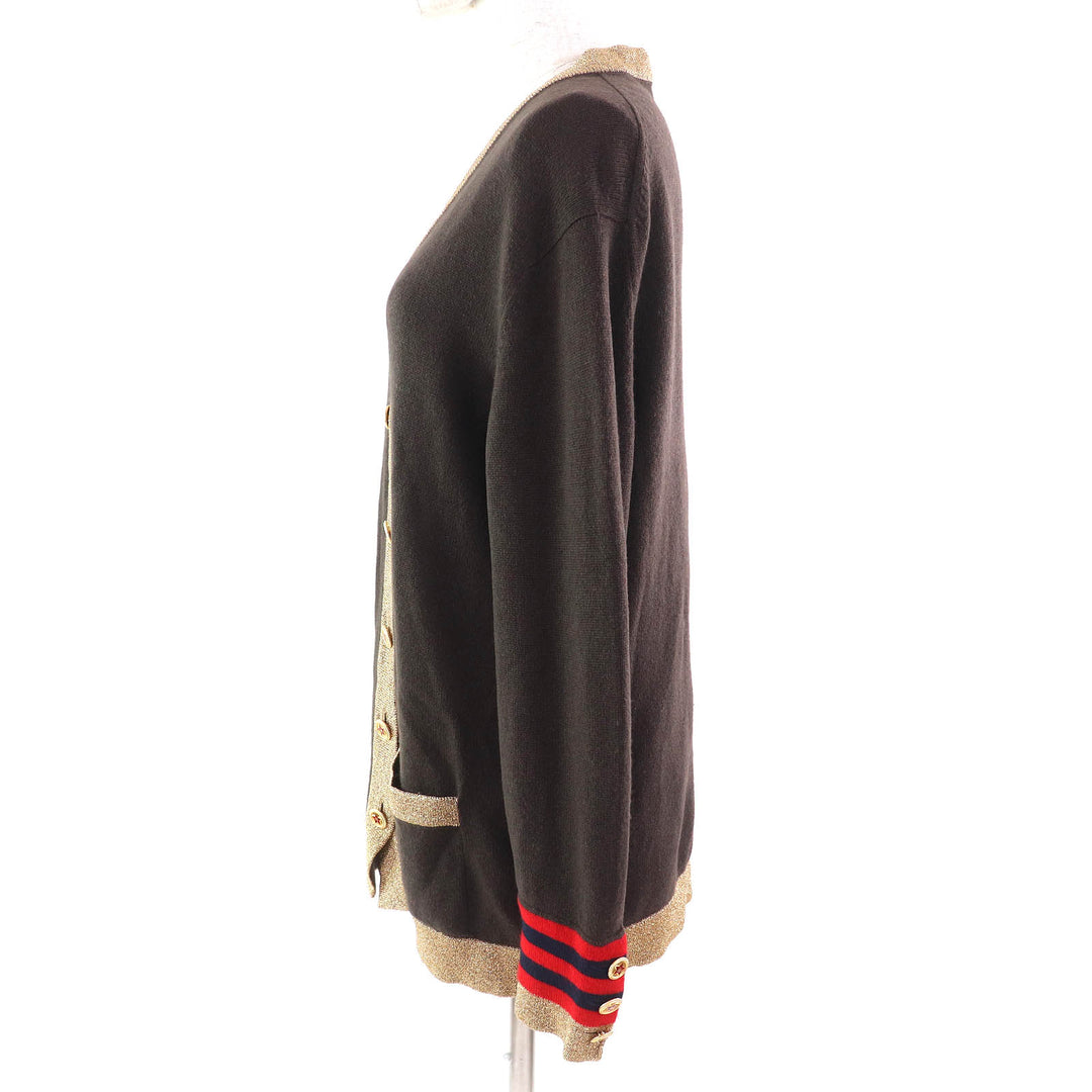 極美品△CHANEL シャネル 09A P36174 カシミヤ88％ ココマーク スターボタン ニットカーディガン ダークブラウン ゴールド 40 英国製