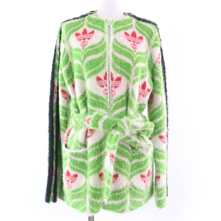 未使用品☆GUCCI×adidas グッチ×アディダス 717694 トレフォイル ベルト付 コート カーディガン グリーン系 S 伊製 正規品 レディース