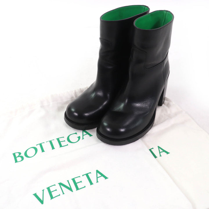 美品△BOTTEGAVENETA ボッテガヴェネタ 716214 Cavallo レザー アンクルブーツ ショートブーツ チャンキーヒール ブラック 37 袋付 伊製