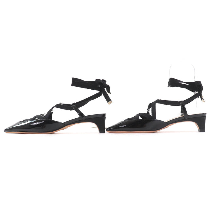 未使用品△Christian Dior クリスチャンディオール D-ENVOL パテントレザー スクエアトゥ レースアップ パンプス ブラック 36 箱・袋付き