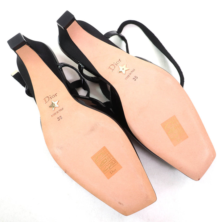 未使用品△Christian Dior クリスチャンディオール D-ENVOL パテントレザー スクエアトゥ レースアップ パンプス ブラック 36 箱・袋付き
