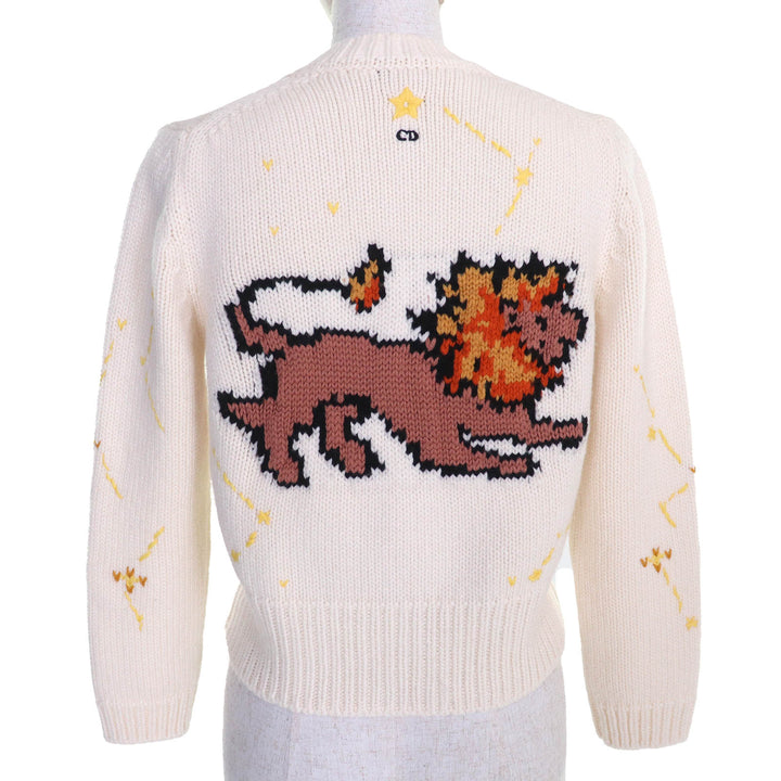 極美品△Christian Dior クリスチャンディオール 22AW 244G52LN320 ウール カシミヤ Pixel Zodiac 獅子座 カーディガン 38 正規品 伊製