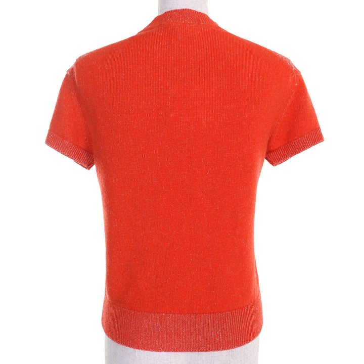 未使用品△HERMES エルメス 2023年製 3H2600D1 カシミヤ100％ サークルロゴパーツ 半袖ニット トップス オレンジ 36 英国製 レディース