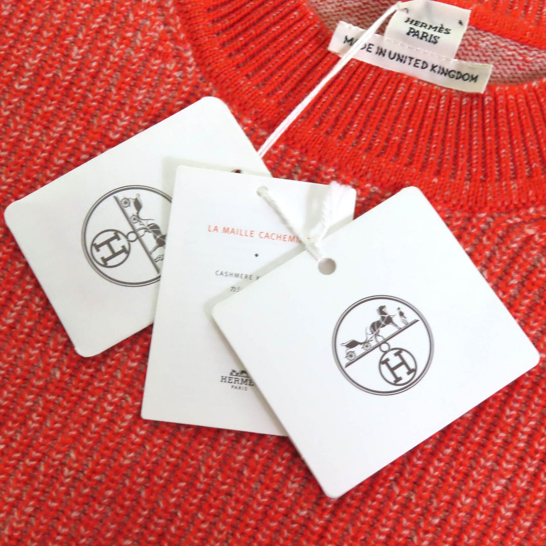 未使用品△HERMES エルメス 2023年製 3H2600D1 カシミヤ100％ サークルロゴパーツ 半袖ニット トップス オレンジ 36 英国製 レディース