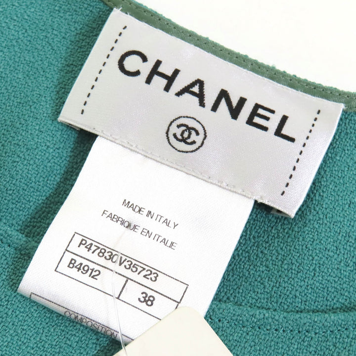 未使用品△CHANEL シャネル P47830 ココマークパールボタン ノースリーブトップス チュニック グリーン ベージュ系 ブルー 38 イタリア製