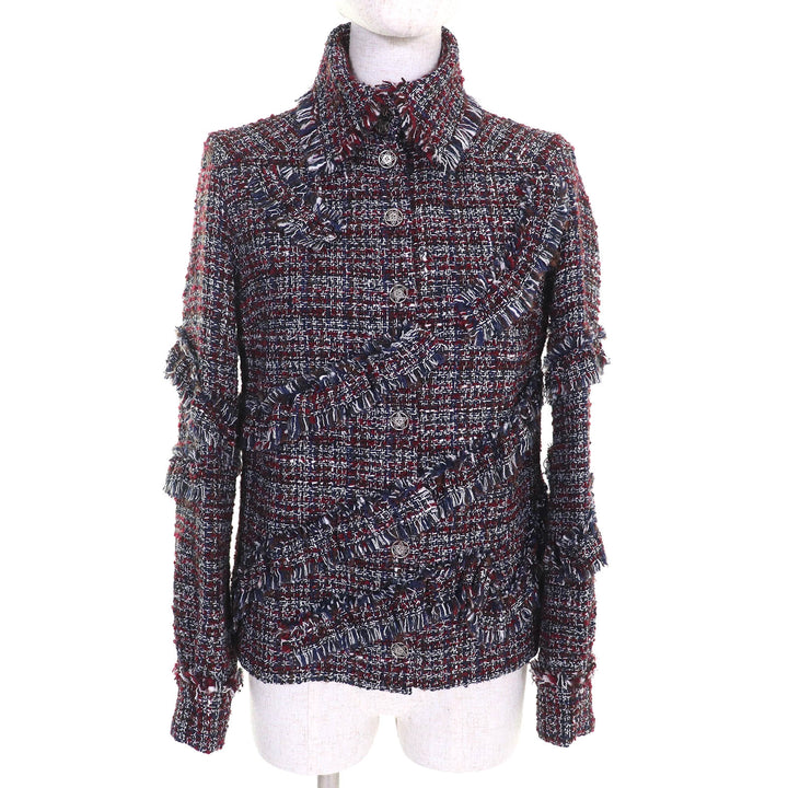 美品△CHANEL シャネル P49469 モヘア・アルパカ混 ダラスココマークボタン ミックスツイード ジャケット 赤 紺 黒 白 34 レディース