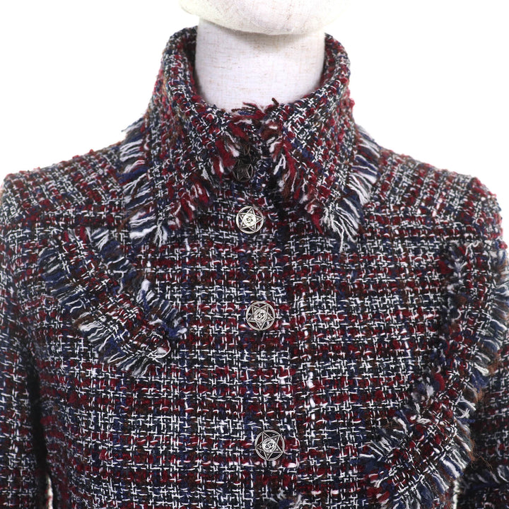 美品△CHANEL シャネル P49469 モヘア・アルパカ混 ダラスココマークボタン ミックスツイード ジャケット 赤 紺 黒 白 34 レディース